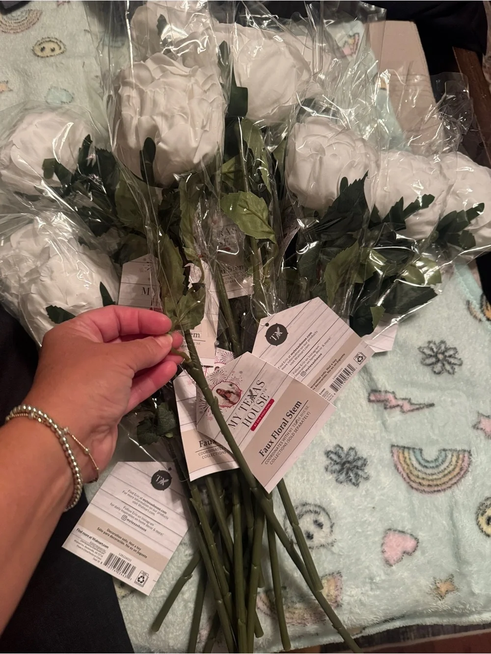 White Faux Peony Stem Bouquet - (8) My Texas House